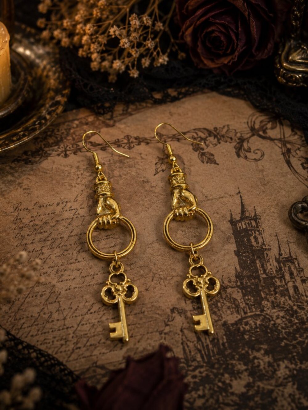The Keeper of Forgotten Doors™ Gold Skeleton Key Earrings